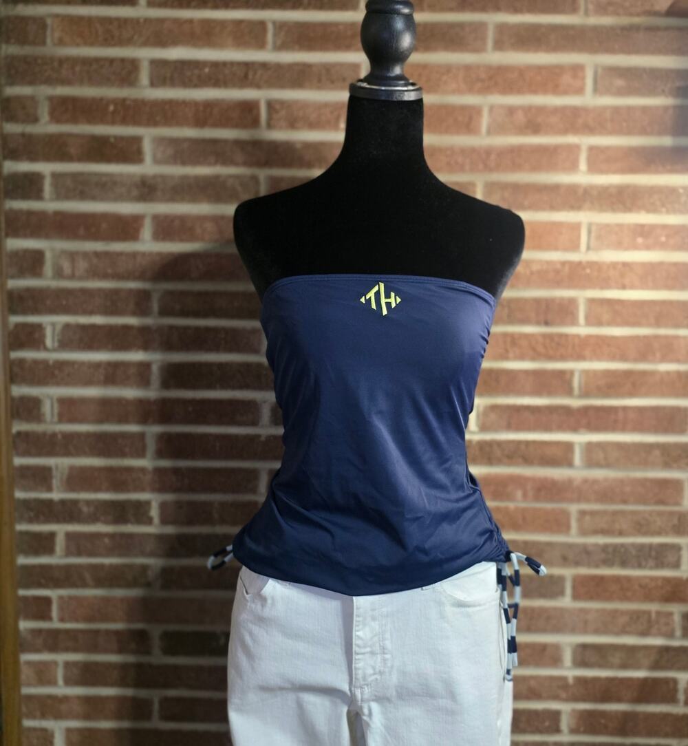 Tommy Hilfiger Navy Blue Bandeau Tube Top Drawstring Gold Crest Logo Size M